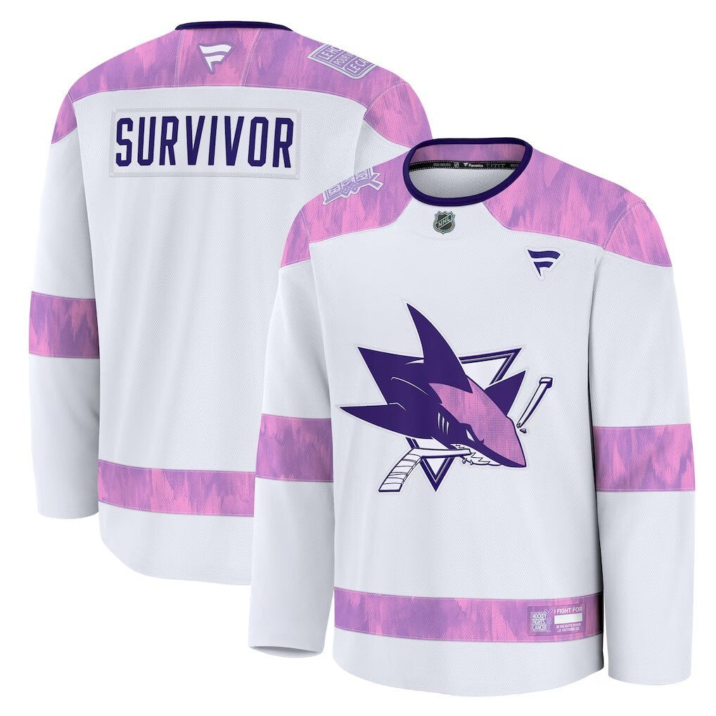 San Jose Sharks Fanatics Hockey Fights Cancer Practice Jersey - White Hockey Jersey hockey jersey product view 1