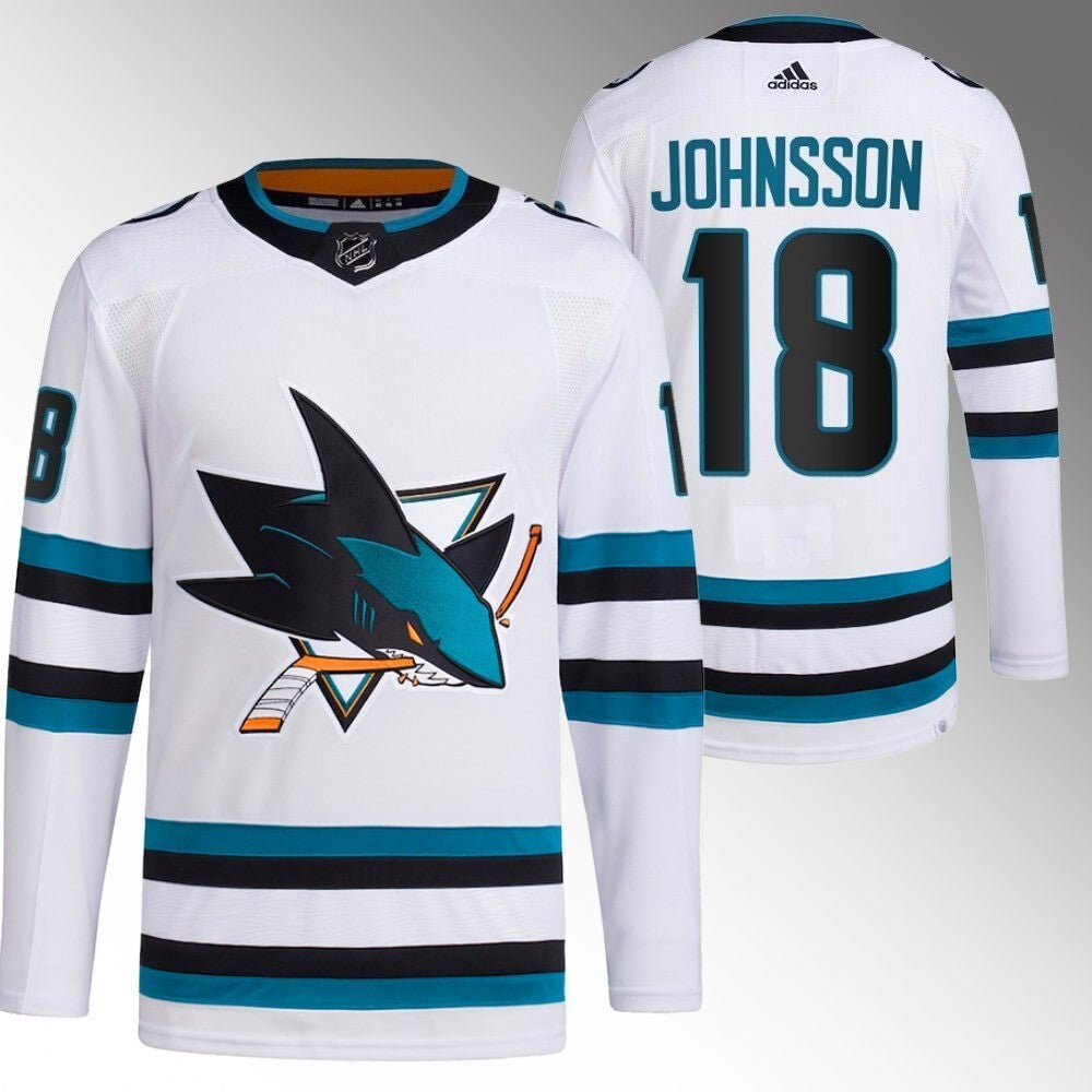 San Jose Sharks #18 Andreas Johnsson White Away Jersey Hockey Jersey hockey jersey product view 1