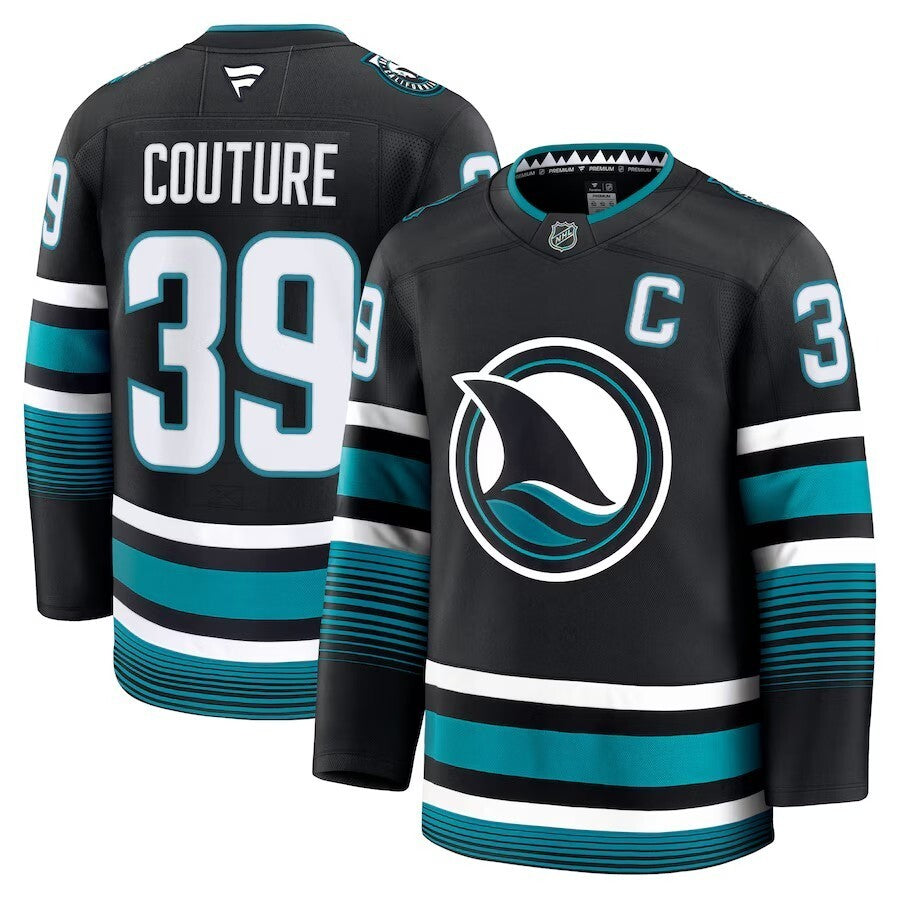 San Jose Sharks #39 Logan Couture Alternate Premium Jersey - Black Hockey Jersey hockey jersey product view 1