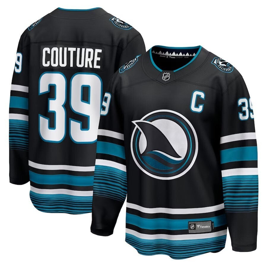 San Jose Sharks #39 Logan Couture Branded Alternate Premier Breakaway Player Jersey - Black hockey jersey product view 1