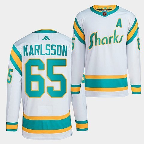 San Jose Sharks #65 erik-karlsson-2022sharks-white-reverse-retro-2.0-authentic-primegreen-jersey hockey jersey product view 1
