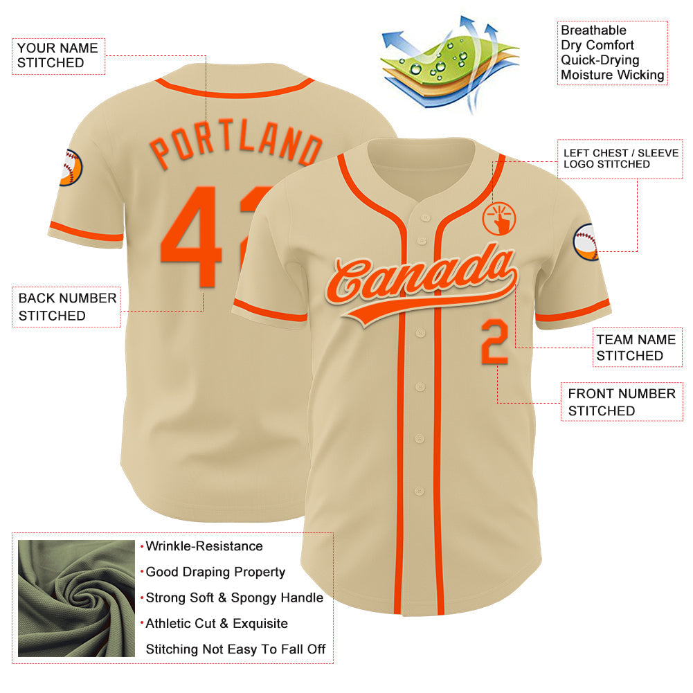 Custom Sand Orange Authentic Baseball Jersey baseball jersey product view 3