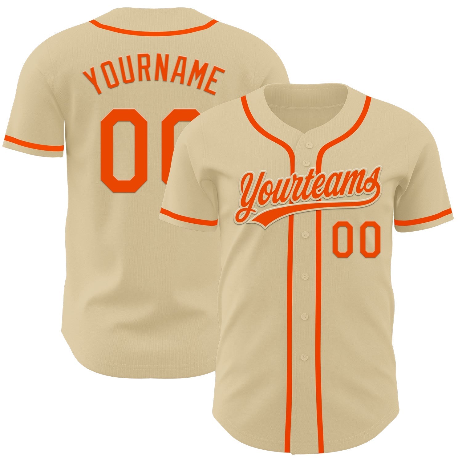 Custom Sand Orange Authentic Baseball Jersey baseball jersey product view 1