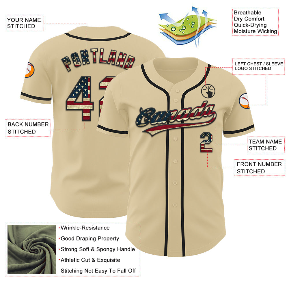Custom Sand Vintage USA Flag-Black Authentic Baseball Jersey baseball jersey product view 3