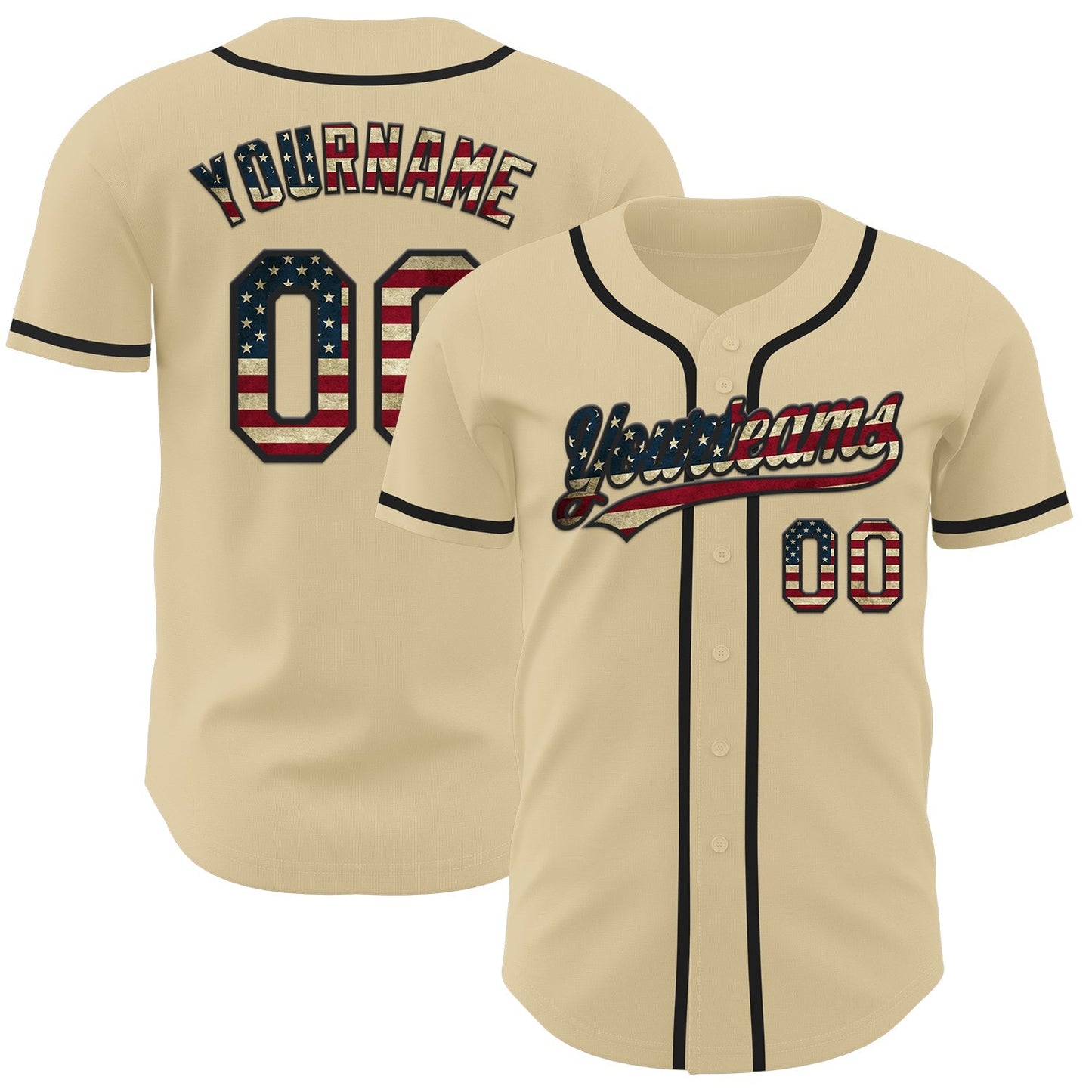 Custom Sand Vintage USA Flag-Black Authentic Baseball Jersey baseball jersey product view 1