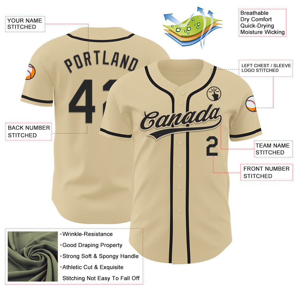 Custom Sand Black Authentic Baseball Jersey baseball jersey product view 3