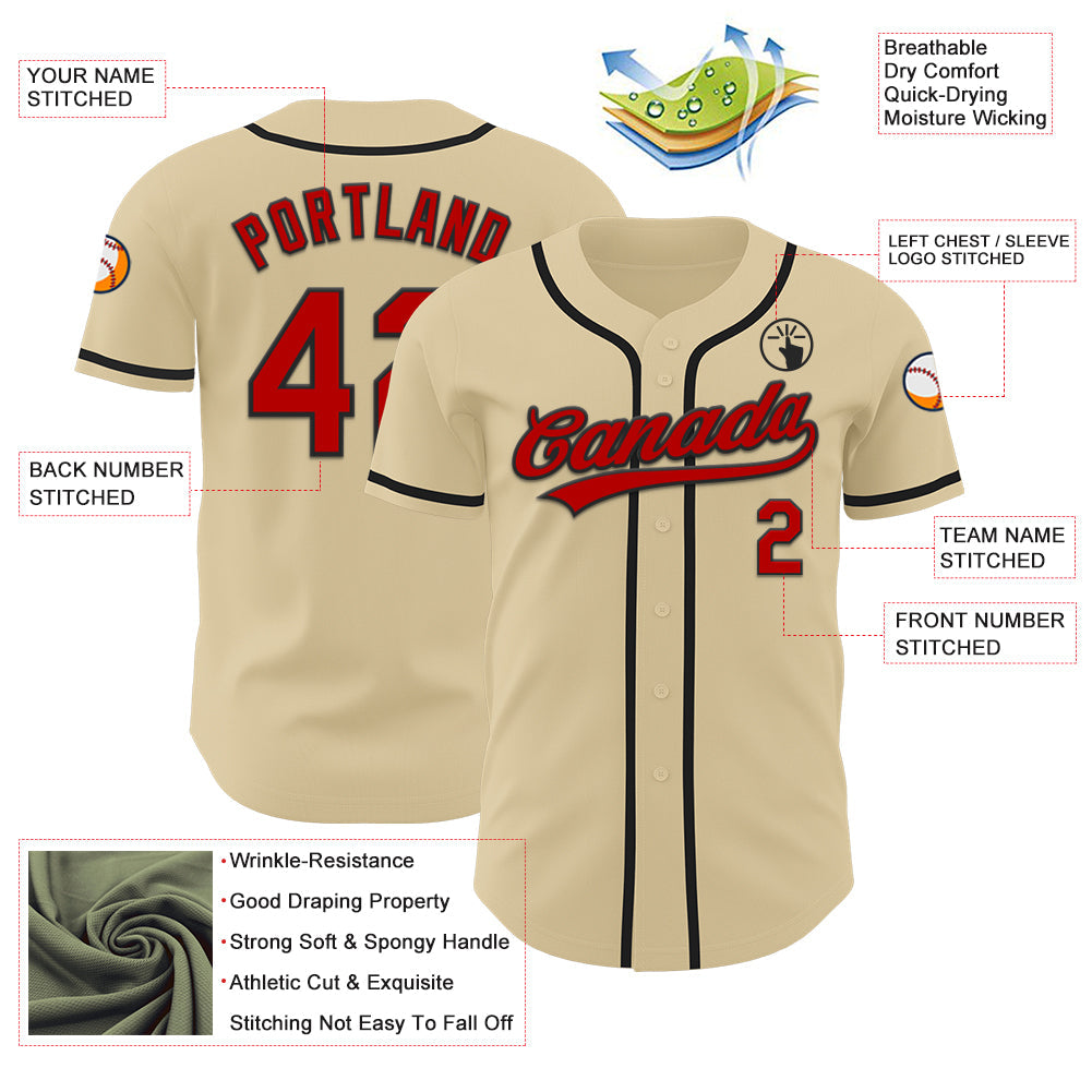Custom Sand Red-Black Authentic Baseball Jersey baseball jersey product view 3