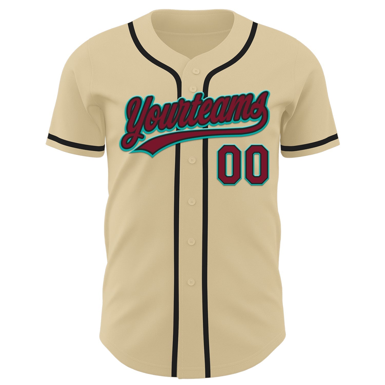 Custom Sand Crimson Black-Aqua Authentic Baseball Jersey baseball jersey product view 2