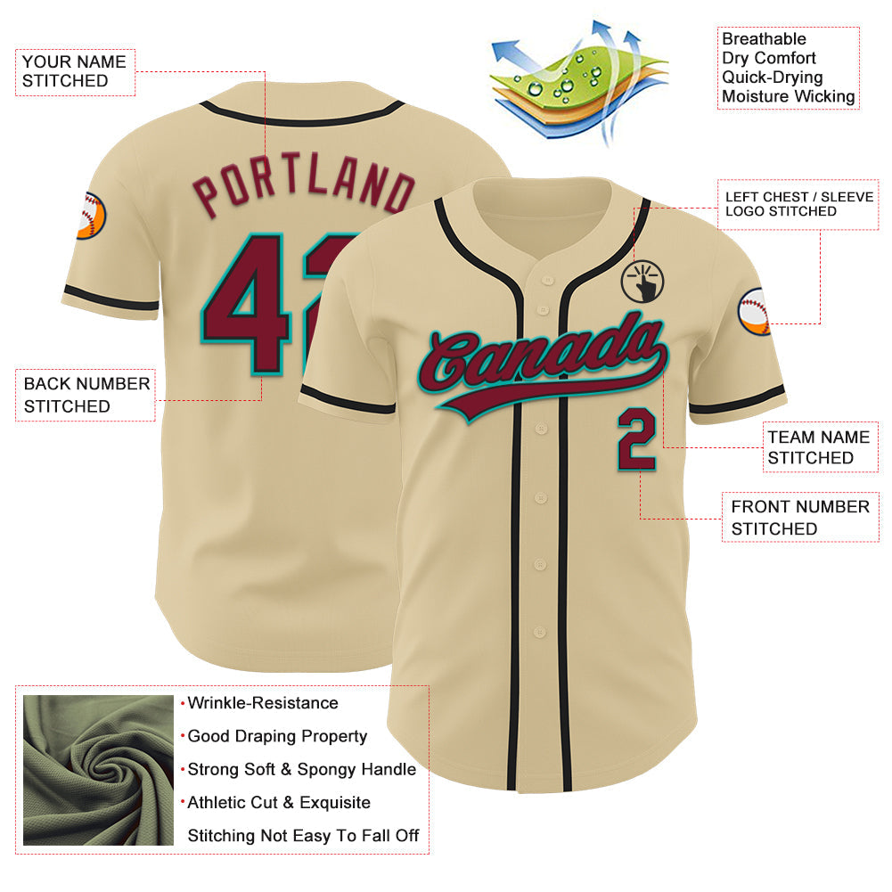 Custom Sand Crimson Black-Aqua Authentic Baseball Jersey baseball jersey product view 3