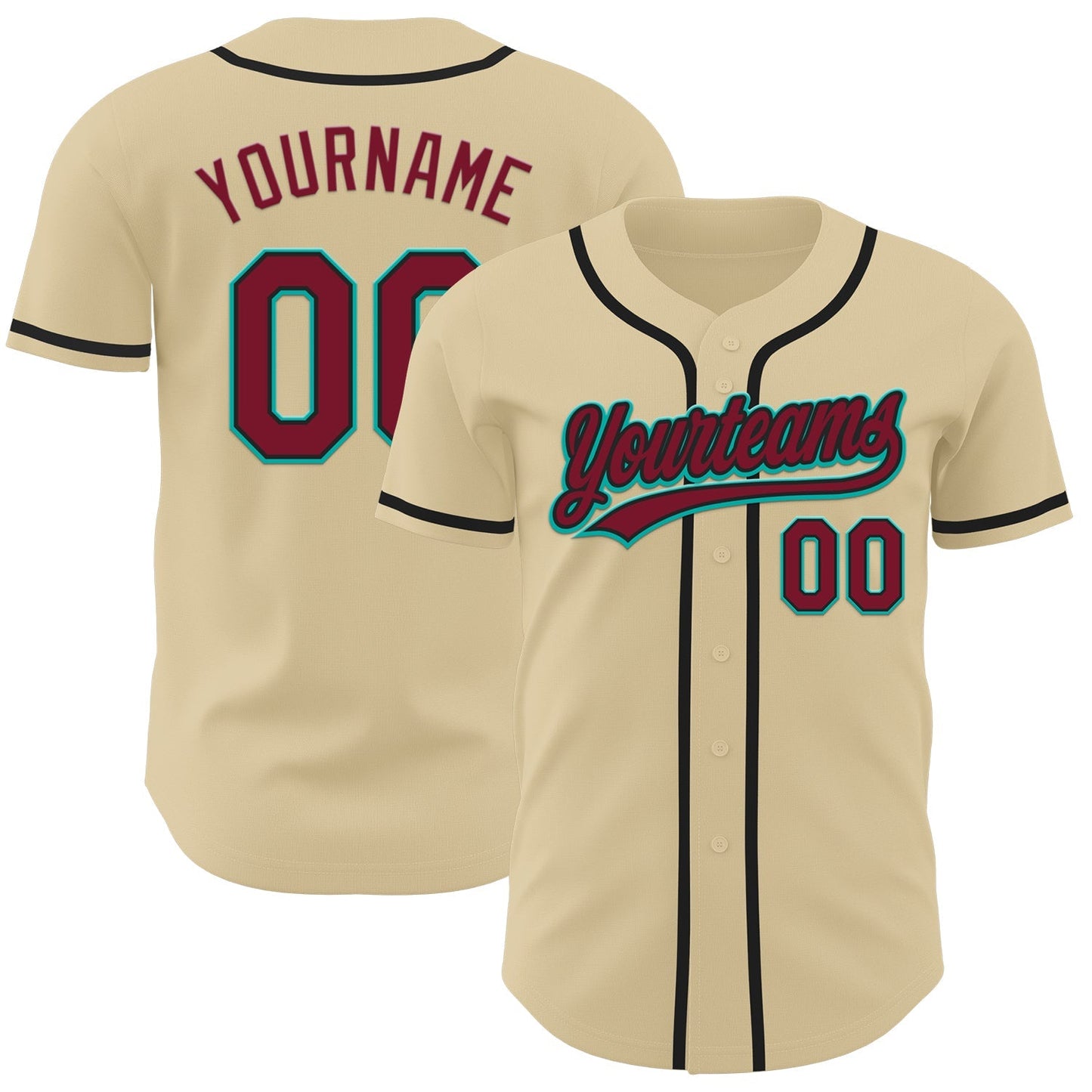 Custom Sand Crimson Black-Aqua Authentic Baseball Jersey baseball jersey product view 1