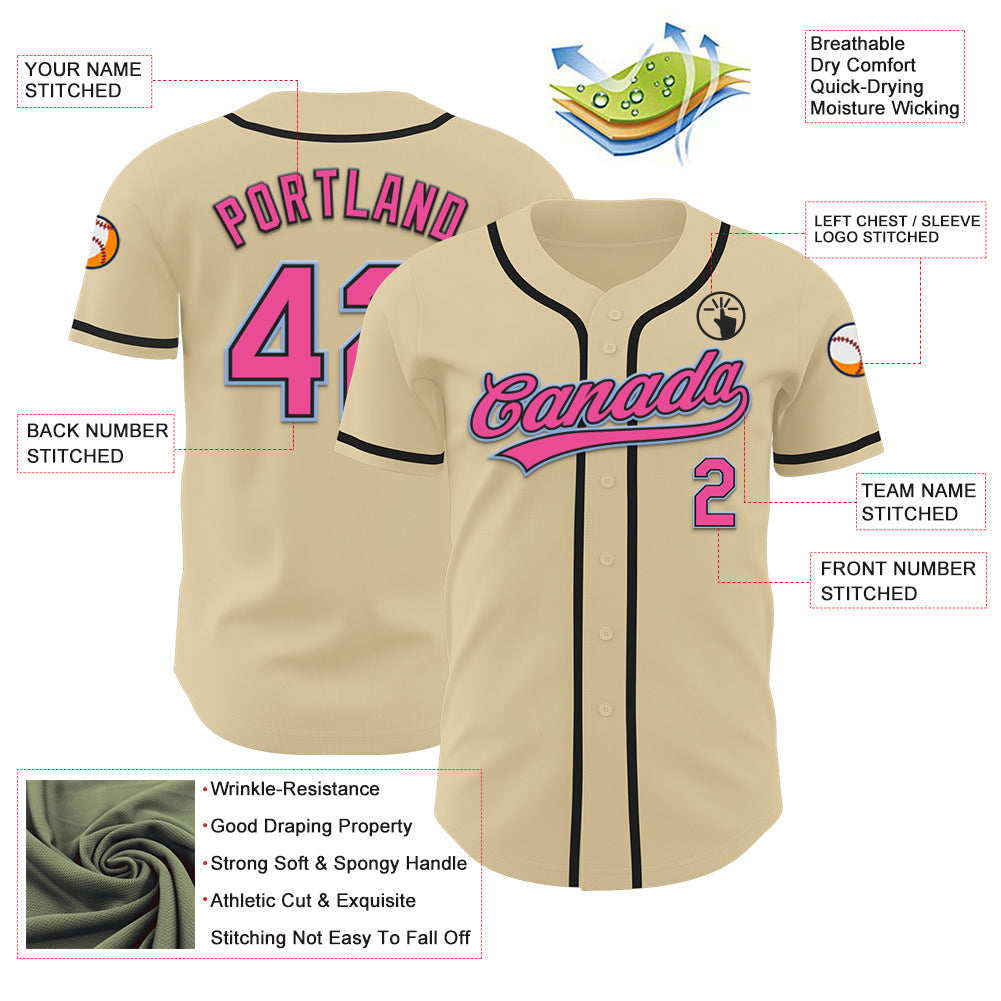 Custom Sand Pink Black-Light Blue Authentic Baseball Jersey baseball jersey product view 3
