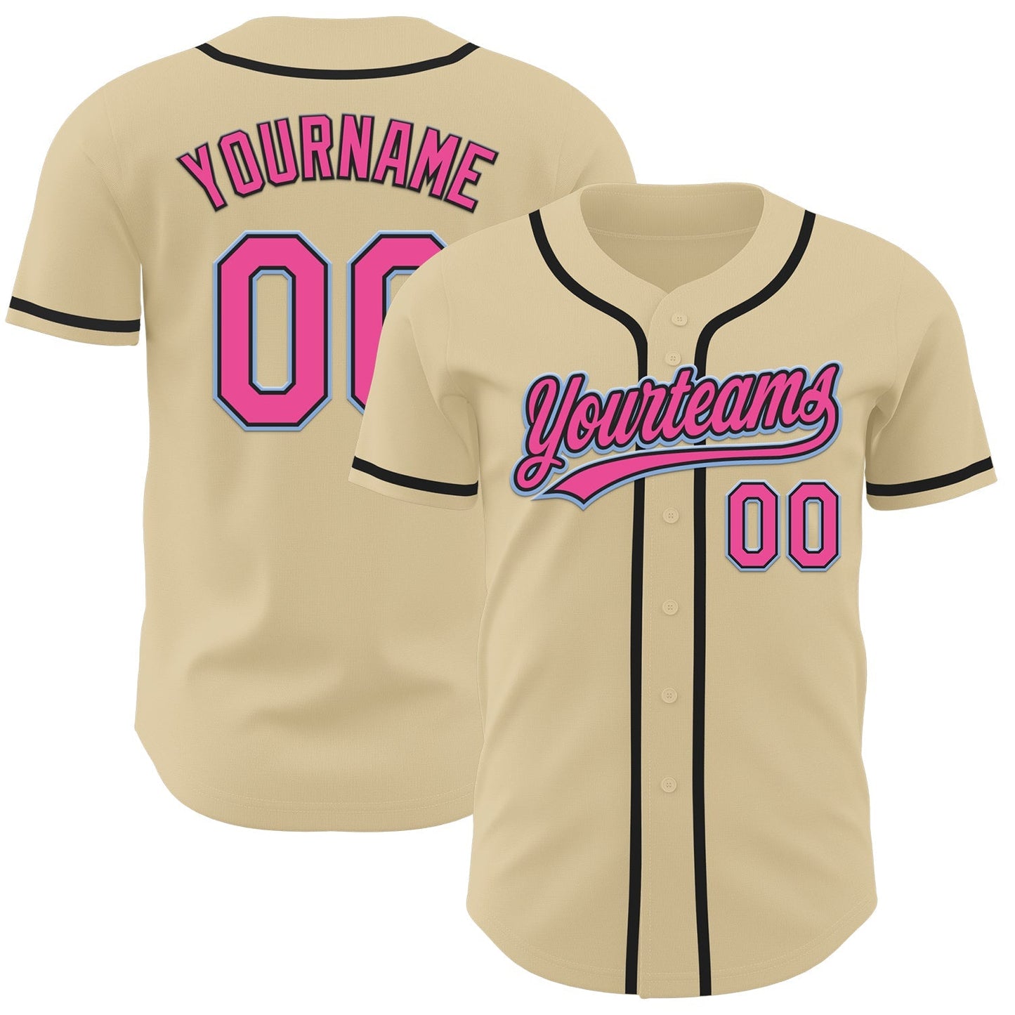 Custom Sand Pink Black-Light Blue Authentic Baseball Jersey baseball jersey product view 1