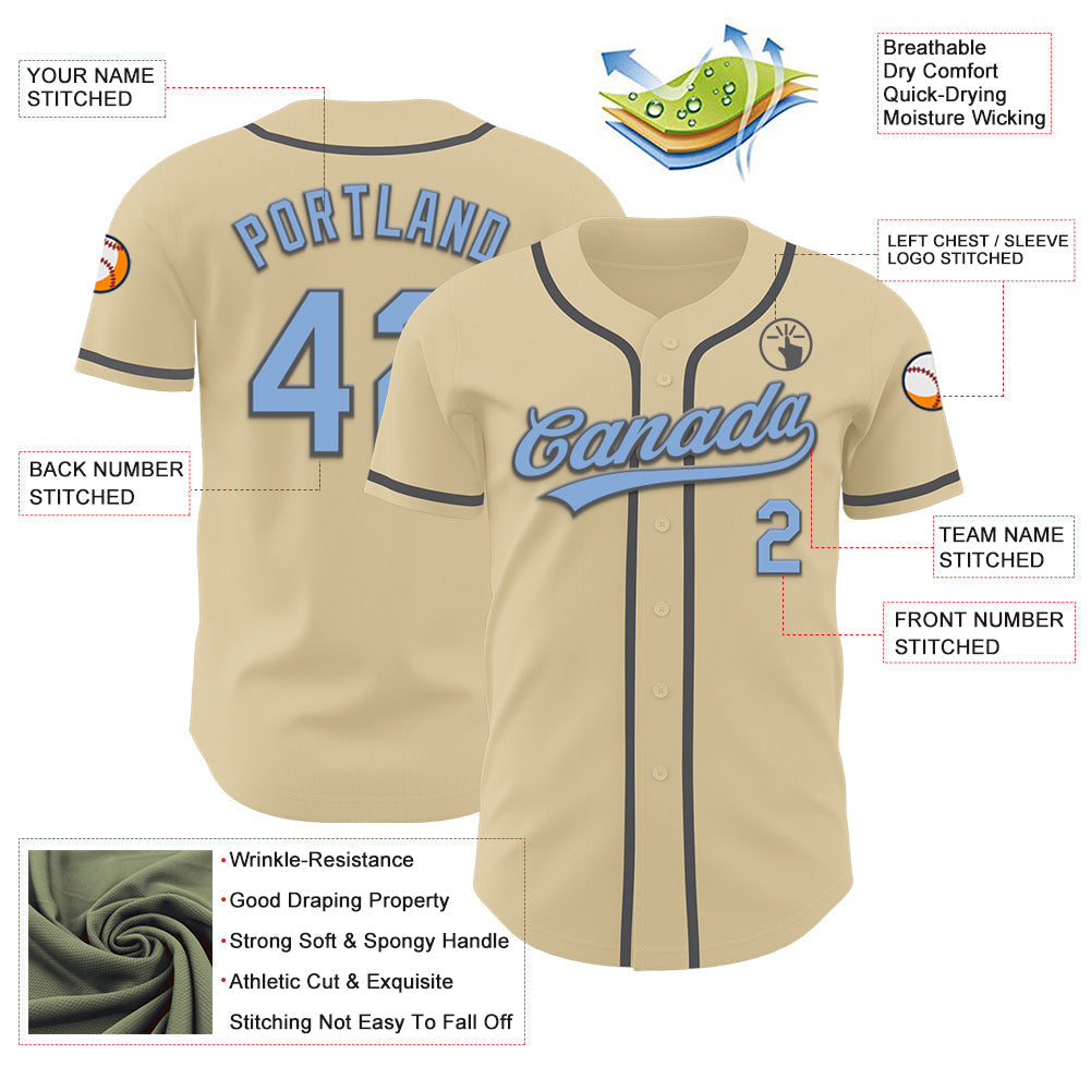Custom Sand Light Blue-Steel Gray Authentic Baseball Jersey baseball jersey product view 3