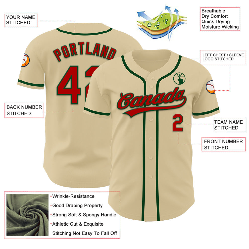 Custom Sand Red-Green Authentic Baseball Jersey baseball jersey product view 3