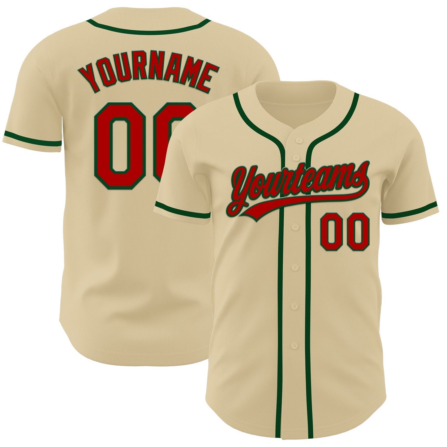 Custom Sand Red-Green Authentic Baseball Jersey baseball jersey product view 1