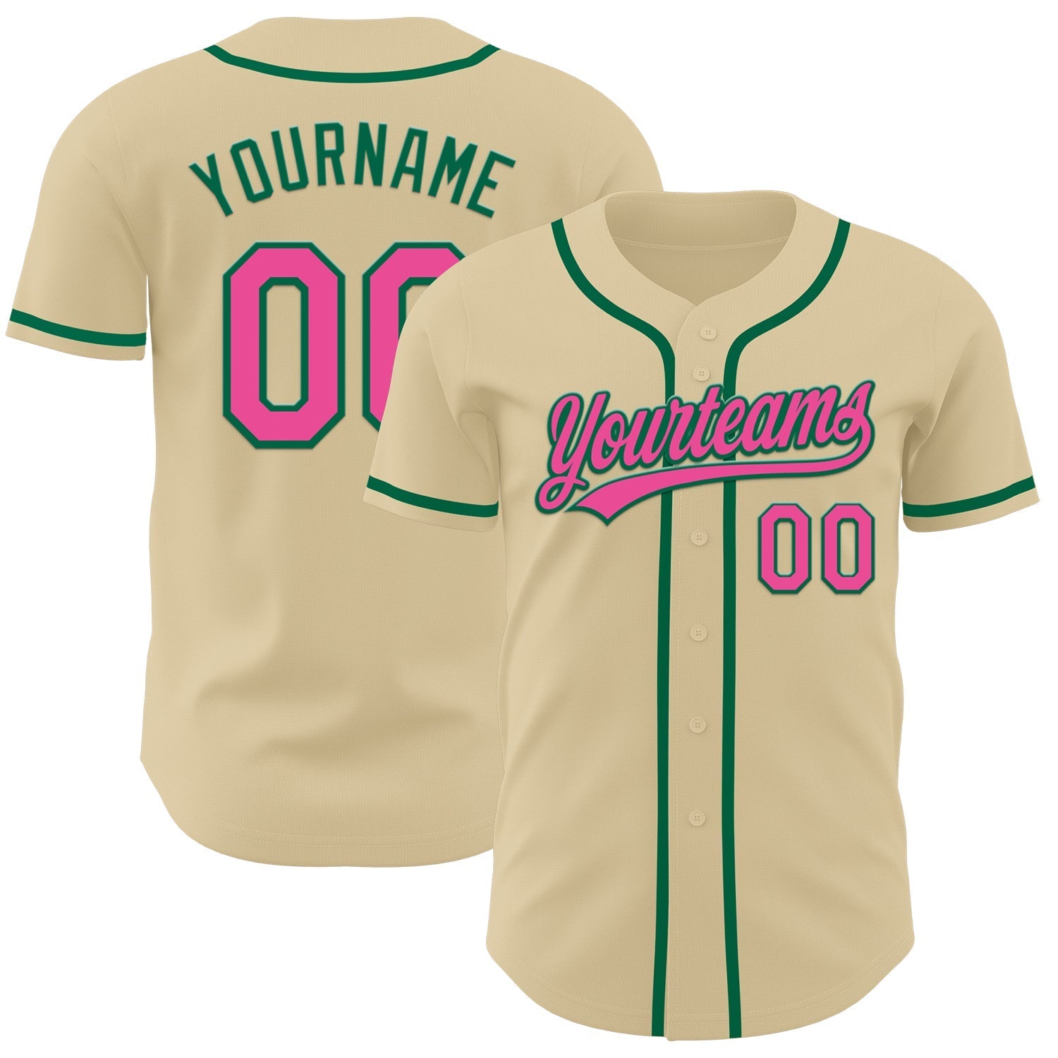 Custom Sand Pink-Kelly Green Authentic Baseball Jersey baseball jersey product view 1