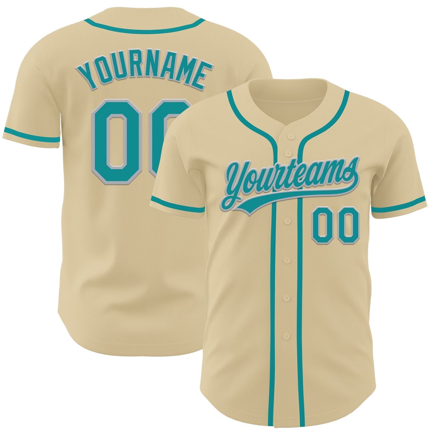 Custom Sand Teal-Gray Authentic Baseball Jersey baseball jersey product view 1