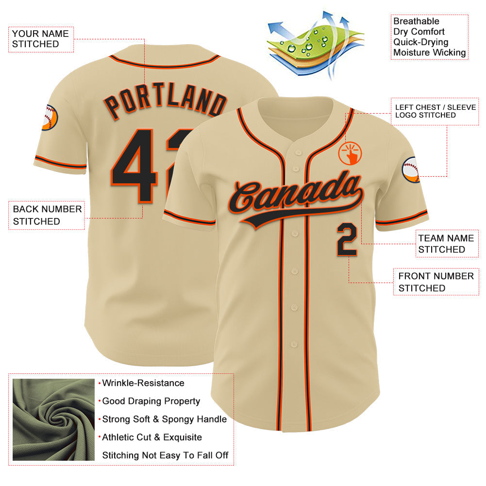 Custom Sand Black-Orange Authentic Baseball Jersey baseball jersey product view 3