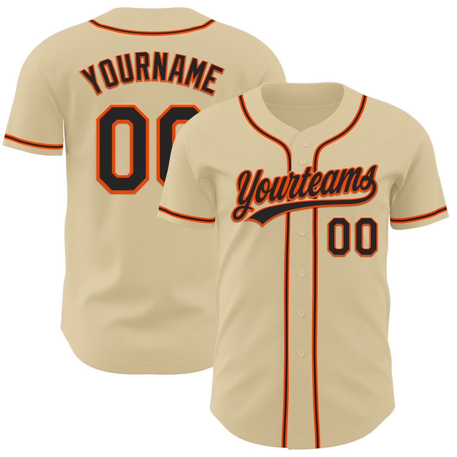 Custom Sand Black-Orange Authentic Baseball Jersey baseball jersey product view 1