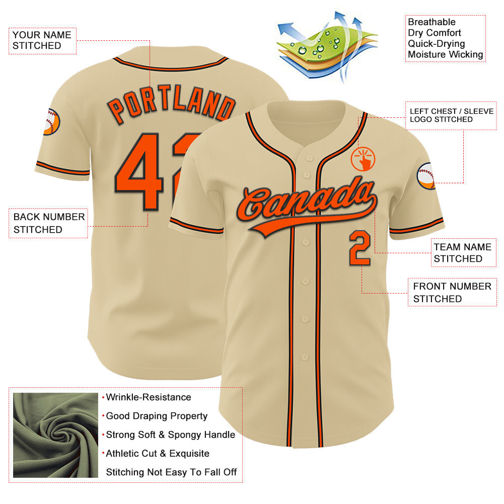 Custom Sand Orange-Black Authentic Baseball Jersey baseball jersey product view 3