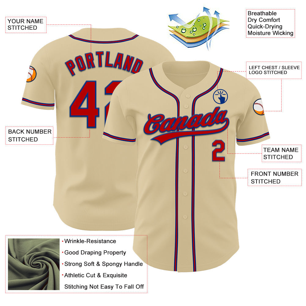 Custom Sand Red-Royal Authentic Baseball Jersey baseball jersey product view 3