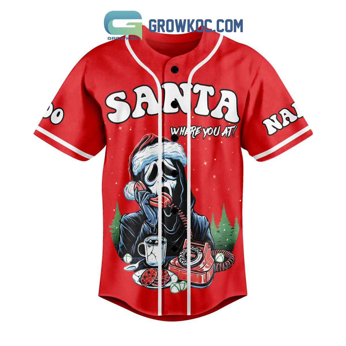 Santa Where You At Jingle Bell Time Is A Slay Time Horror Movies Personalized Baseball Jersey baseball jersey product view 2
