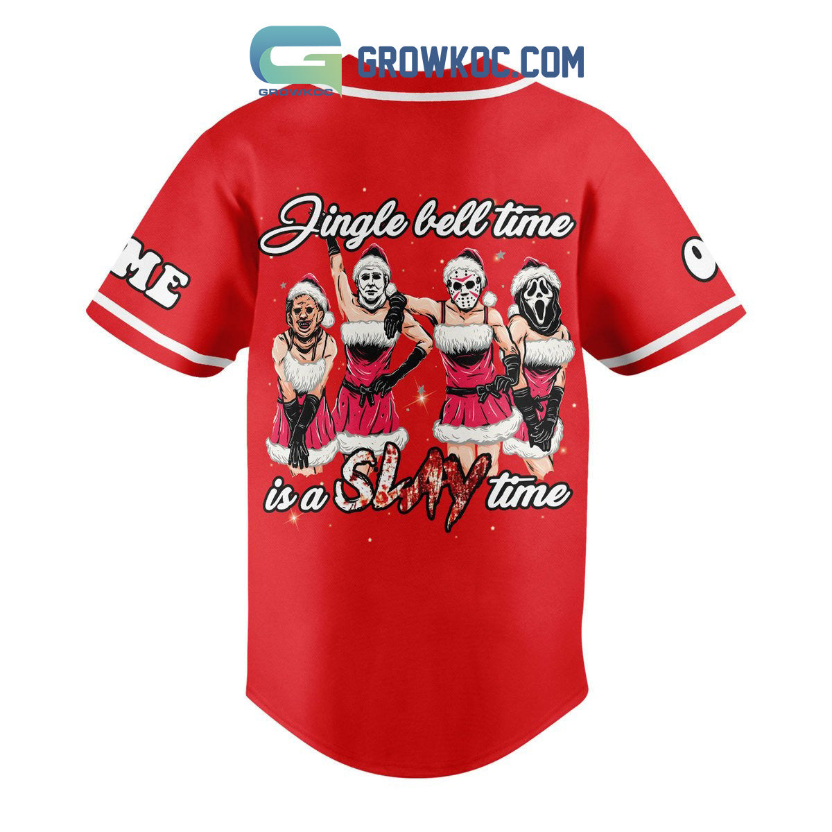 Santa Where You At Jingle Bell Time Is A Slay Time Horror Movies Personalized Baseball Jersey baseball jersey product view 3