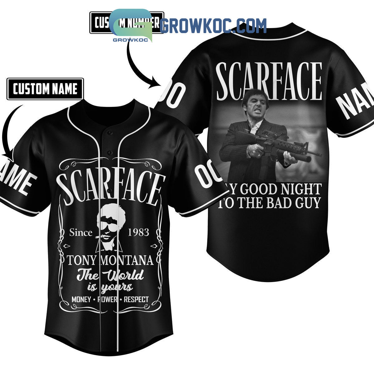 Scarface Tony Montana Say Good Night To The Bad Guy Personalized Baseball Jersey baseball jersey product view 1