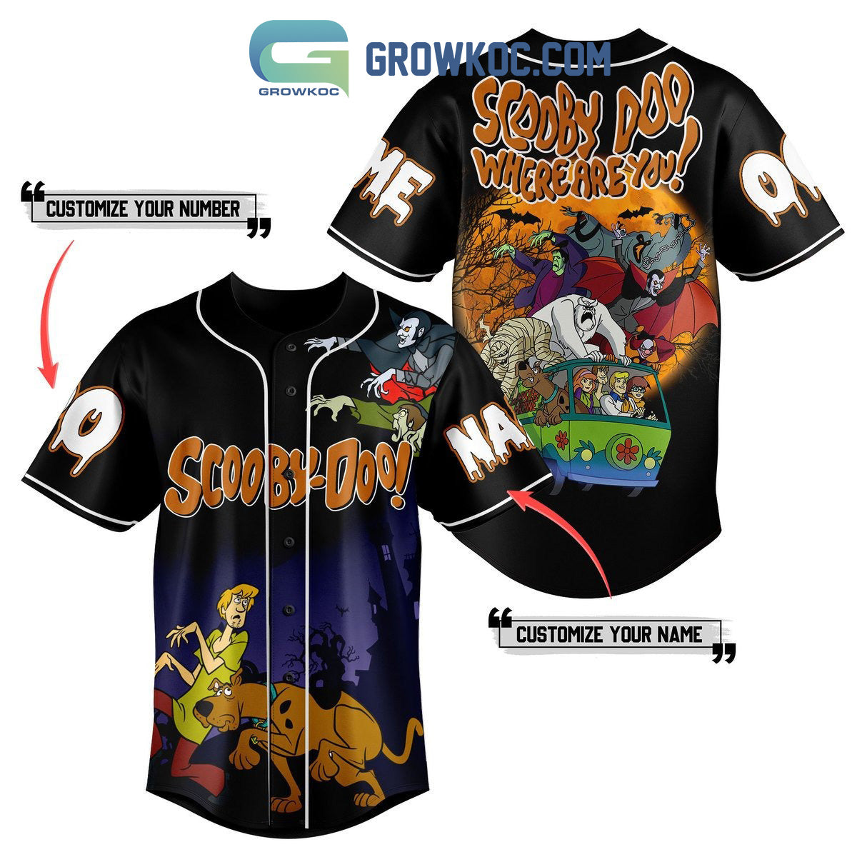 Scooby Doo Where Are You Halloween Night Personalized Baseball Jersey baseball jersey product view 1