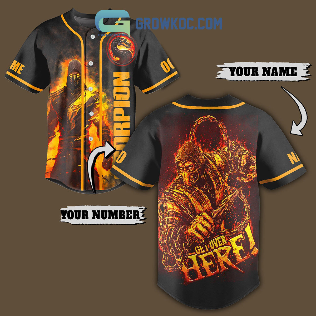 Scorpion Get Over Here Personalized Baseball Jersey baseball jersey product view 1
