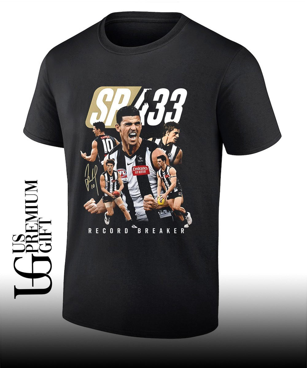 Scott Pendlebury SP433 Record Breaker Collingwood Football Club signature shirt Unisex T-shirt, Sweatshirt, Hoodie, Long Sleeve Tee - T-Shirt, Sweatshirt, Hoodie