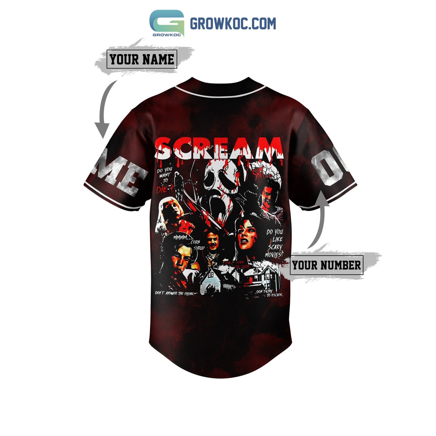 Scream Do You Like Scary Movies Don’t Try To Escape Personalized Baseball Jersey baseball jersey product view 2
