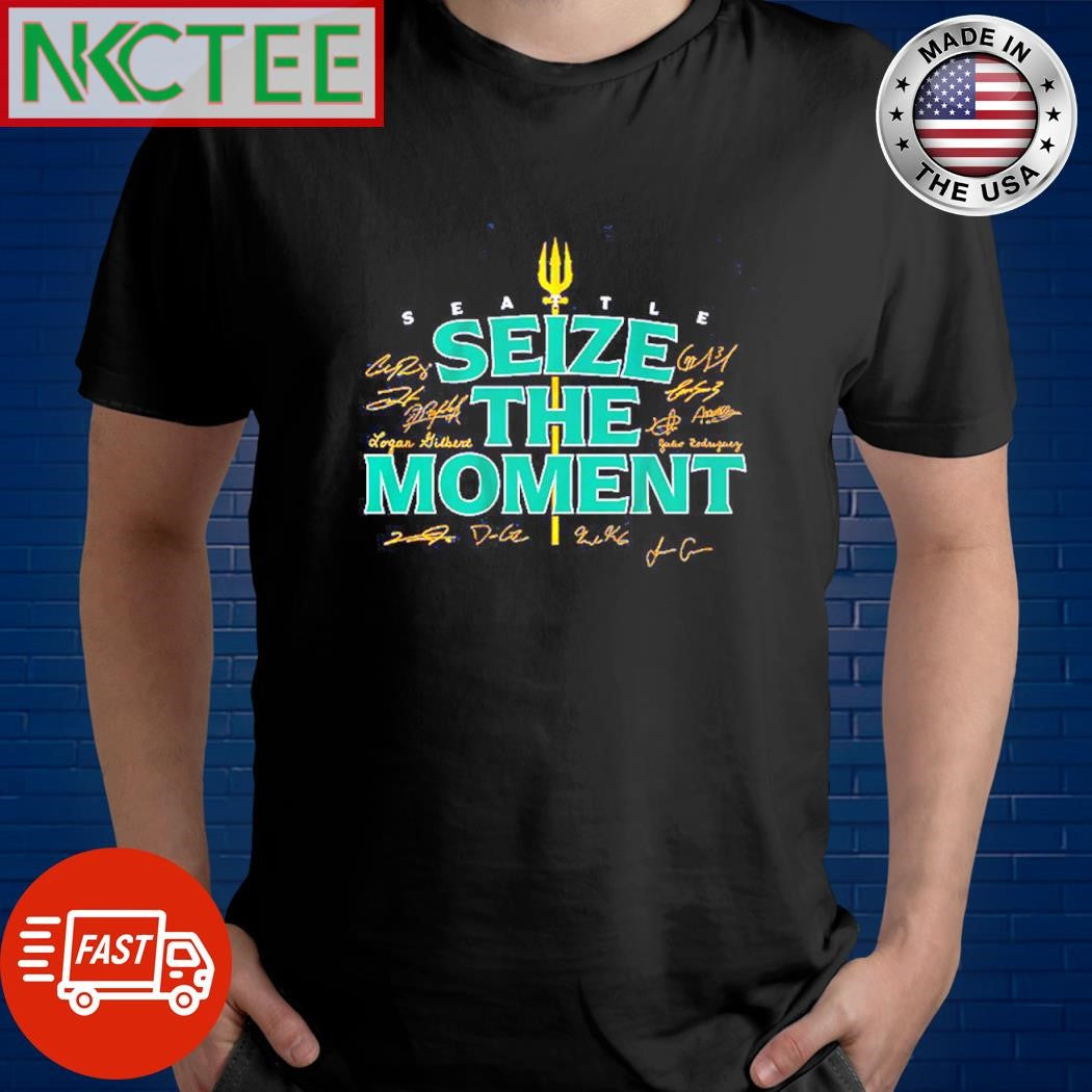 Seattle Mariners Baseball Seize The Moment all team members signature shirt Unisex T-shirt, Sweatshirt, Hoodie, Long Sleeve Tee - T-Shirt, Sweatshirt, Hoodie