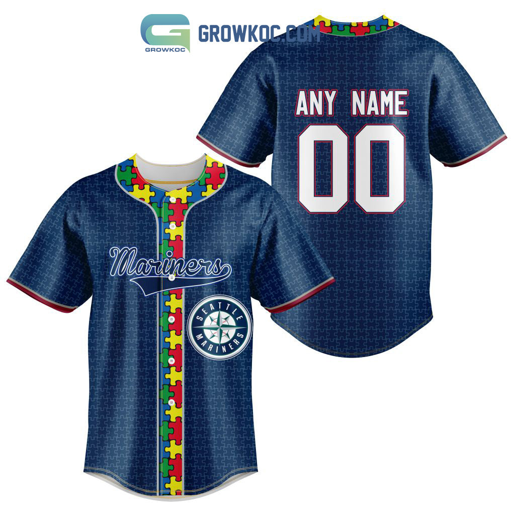 Seattle Mariners MLB Fearless Against Autism Personalized Baseball Jersey baseball jersey product view 1