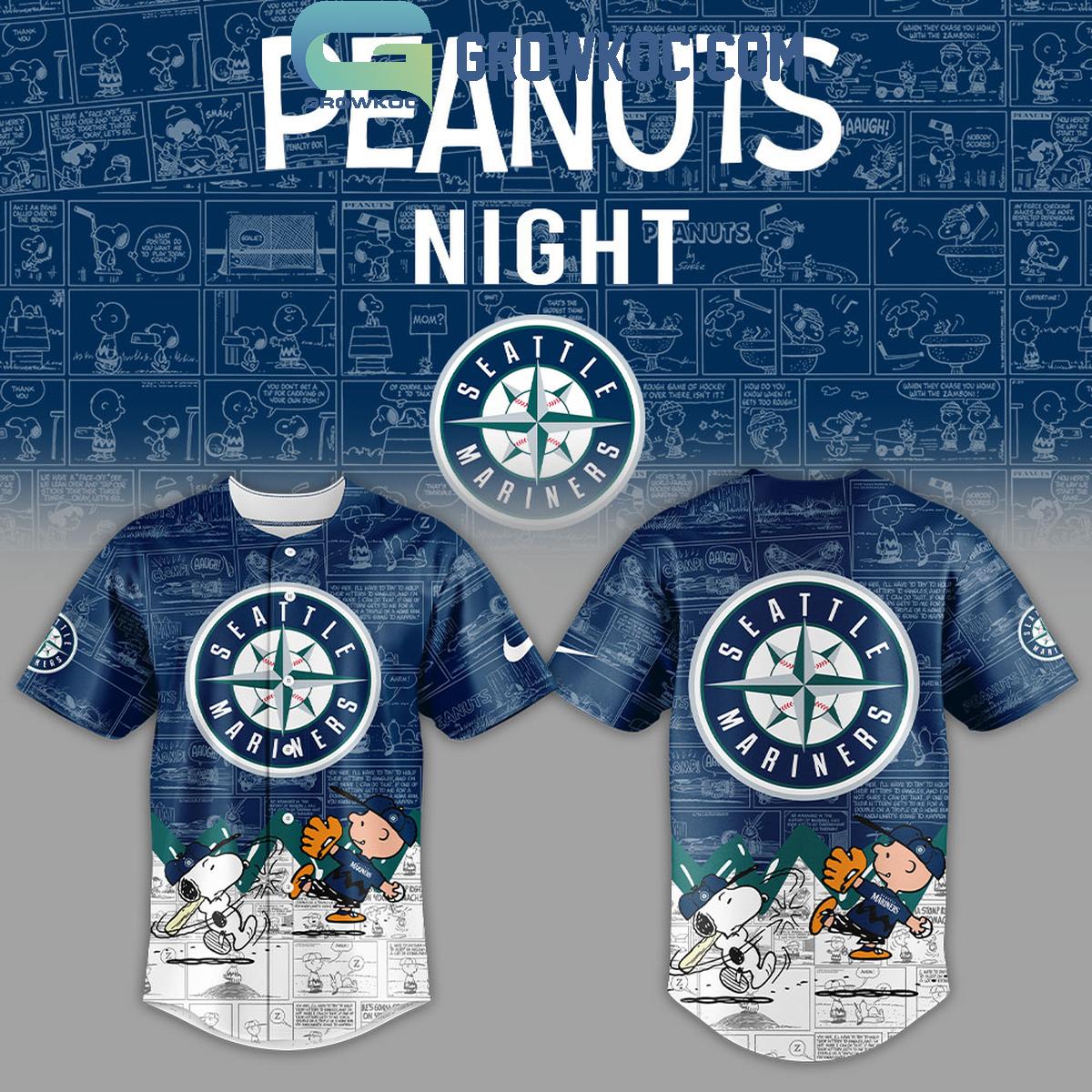 Seattle Mariners Peanuts 75th Anniversary Baseball Jersey baseball jersey product view 1