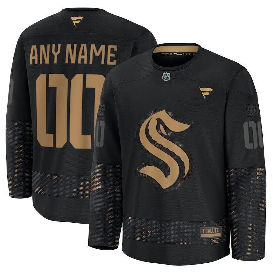 Seattle Kraken 2024 Military Appreciation Personalized Long Sleeve Practice Jersey - Black hockey jersey product view 1