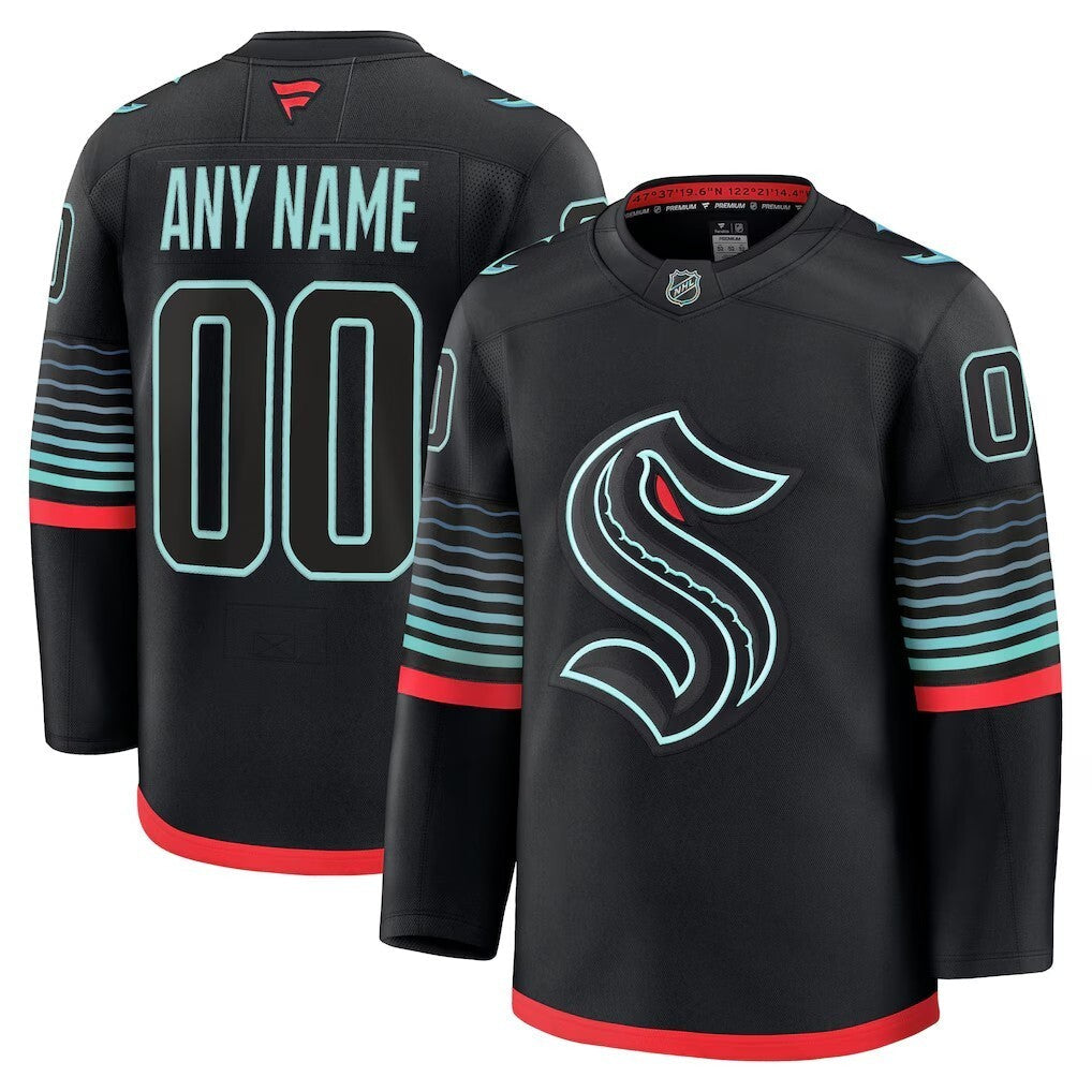 Seattle Kraken Fanatics Alternate Premium Custom Jersey - Black Hockey Jersey hockey jersey product view 1