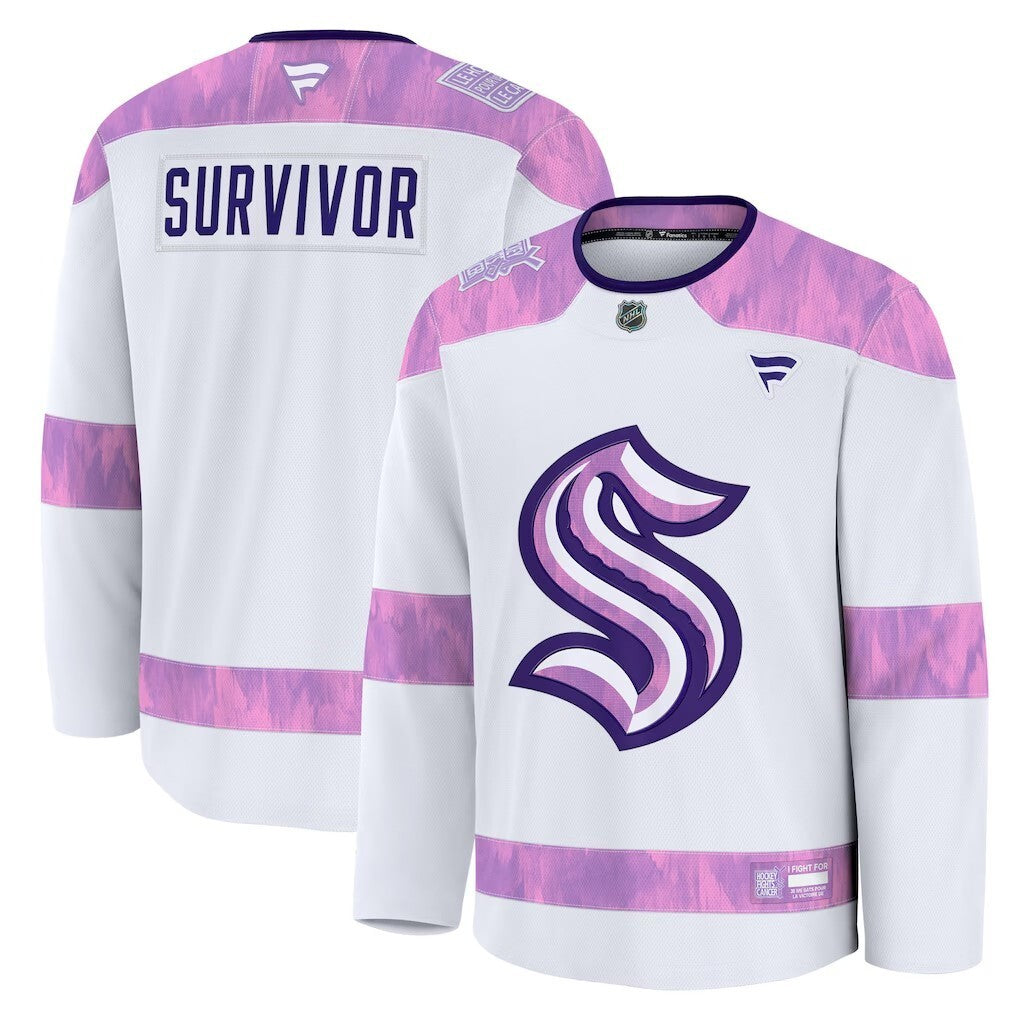 Seattle Kraken Fanatics Hockey Fights Cancer Practice Jersey - White Hockey Jersey hockey jersey product view 1