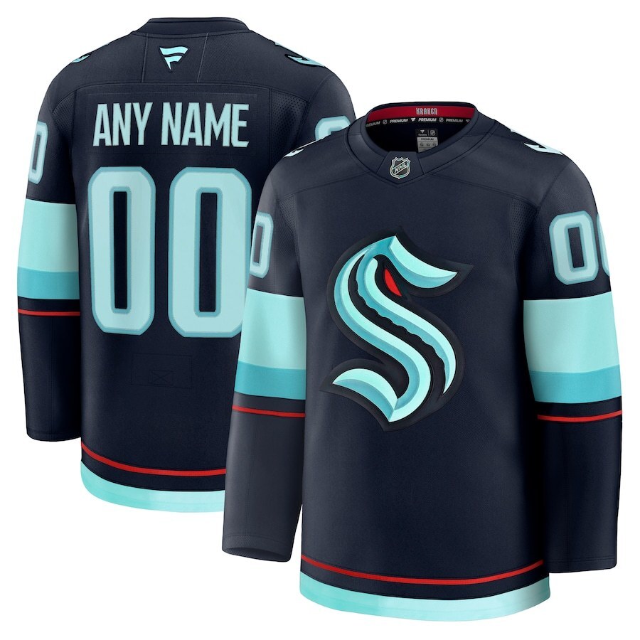 Seattle Kraken Fanatics Home Premium Custom Jersey - Deep Sea Blue Hockey Jersey hockey jersey product view 1