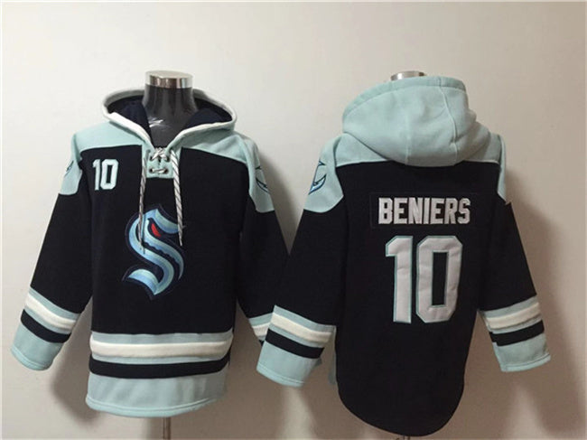 Seattle Kraken #10 Matty Beniers Black Ageless Must-Have Lace-Up Pullover Hoodie Hockey Jersey hockey jersey product view 1
