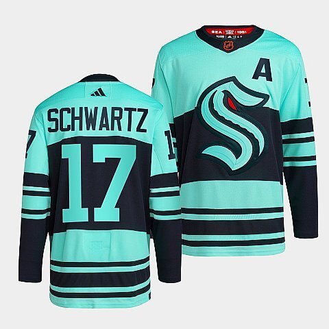 Seattle Kraken #17 jaden-schwartz-ice-blue-2022reverse-retro-2.0-authentic-primegreen-jersey hockey jersey product view 1