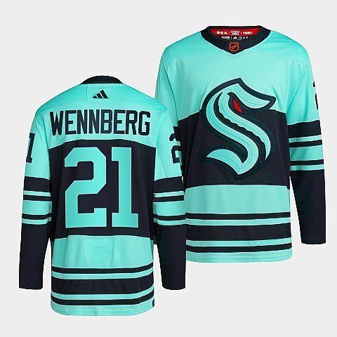 Seattle Kraken #21 alexander-wennberg-ice-blue-2022reverse-retro-2.0-authentic-primegreen-jersey hockey jersey product view 1