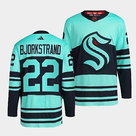 Seattle Kraken #22 oliver-bjorkstrand-ice-blue-2022reverse-retro-2.0-authentic-primegreen-jersey hockey jersey product view 1