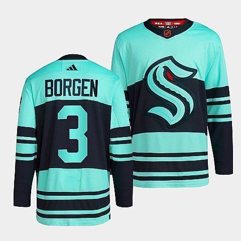 Seattle Kraken #3 will-borgen-ice-blue-2022reverse-retro-2.0-authentic-primegreen-jersey Hockey Jersey hockey jersey product view 1