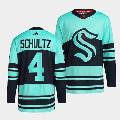 Seattle Kraken #4 justin-schultz-ice-blue-2022reverse-retro-2.0-authentic-primegreen-jersey hockey jersey product view 1