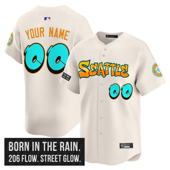 Seattle Mariners Active Player Custom Cream 2025 'Graffiti Emerald Drop Edition' Baseball Jersey baseball jersey product view 1