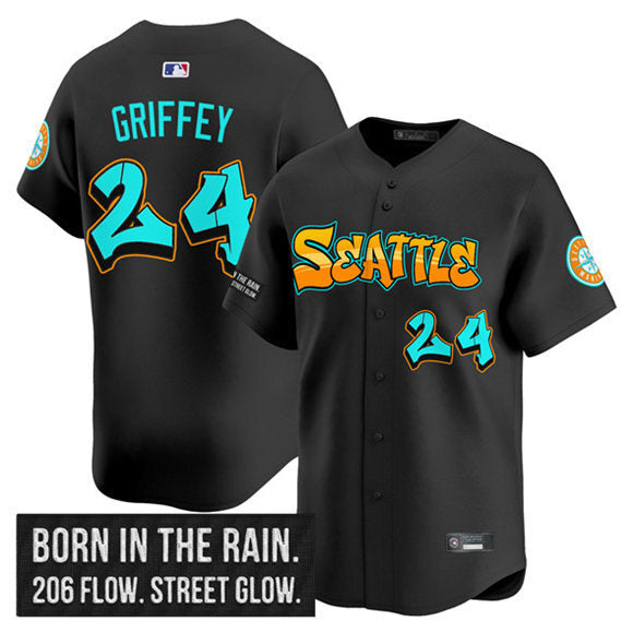 Seattle Mariners #24 Ken Griffey Jr. Black 2025 'Graffiti Emerald Drop Edition' Vapor Baseball Jersey baseball jersey product view 1