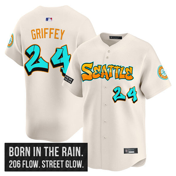Seattle Mariners #24 Ken Griffey Jr. Cream 2025 'Graffiti Emerald Drop Edition' Vapor Baseball Jersey baseball jersey product view 1