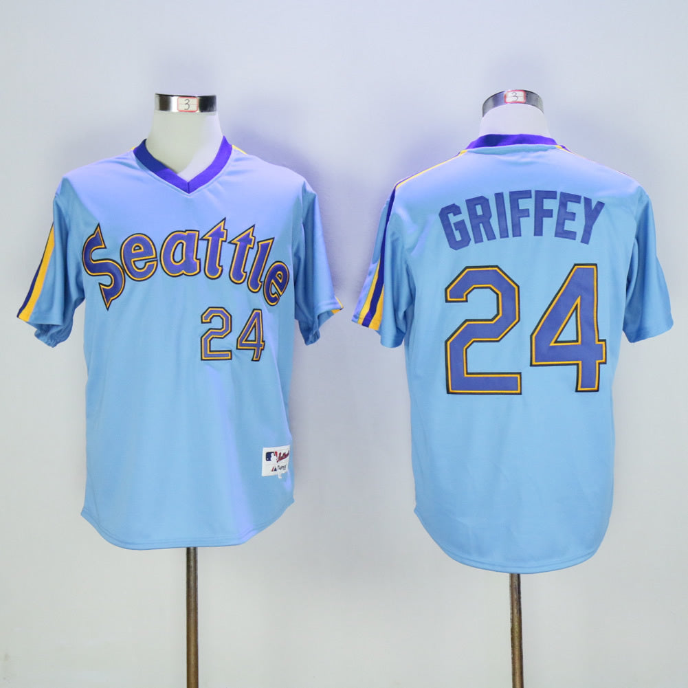 Seattle Mariners #24 Ken Griffey Mariners 24 Blue Pullover Retro Baseball Jersey baseball jersey product view 1
