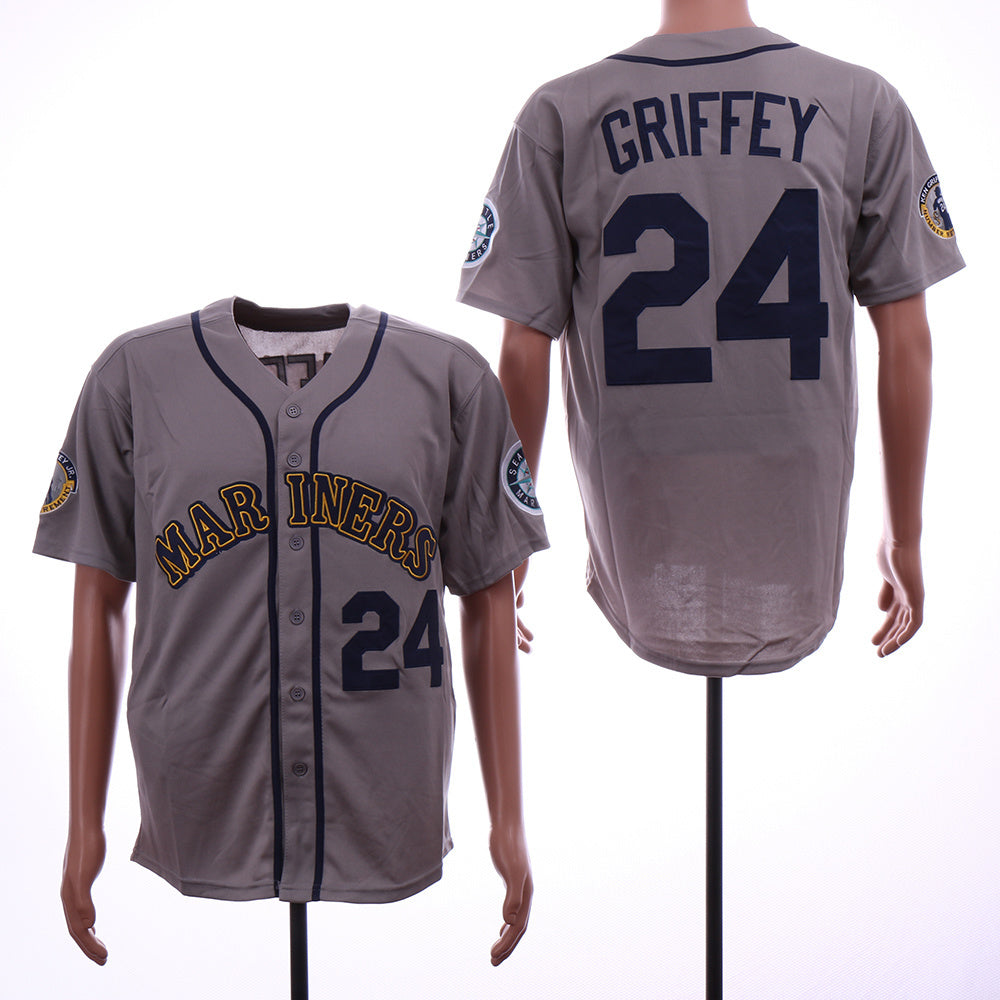 Seattle Mariners #24 Ken Griffey Mariners 24 Gray Retro Baseball Jersey baseball jersey product view 1